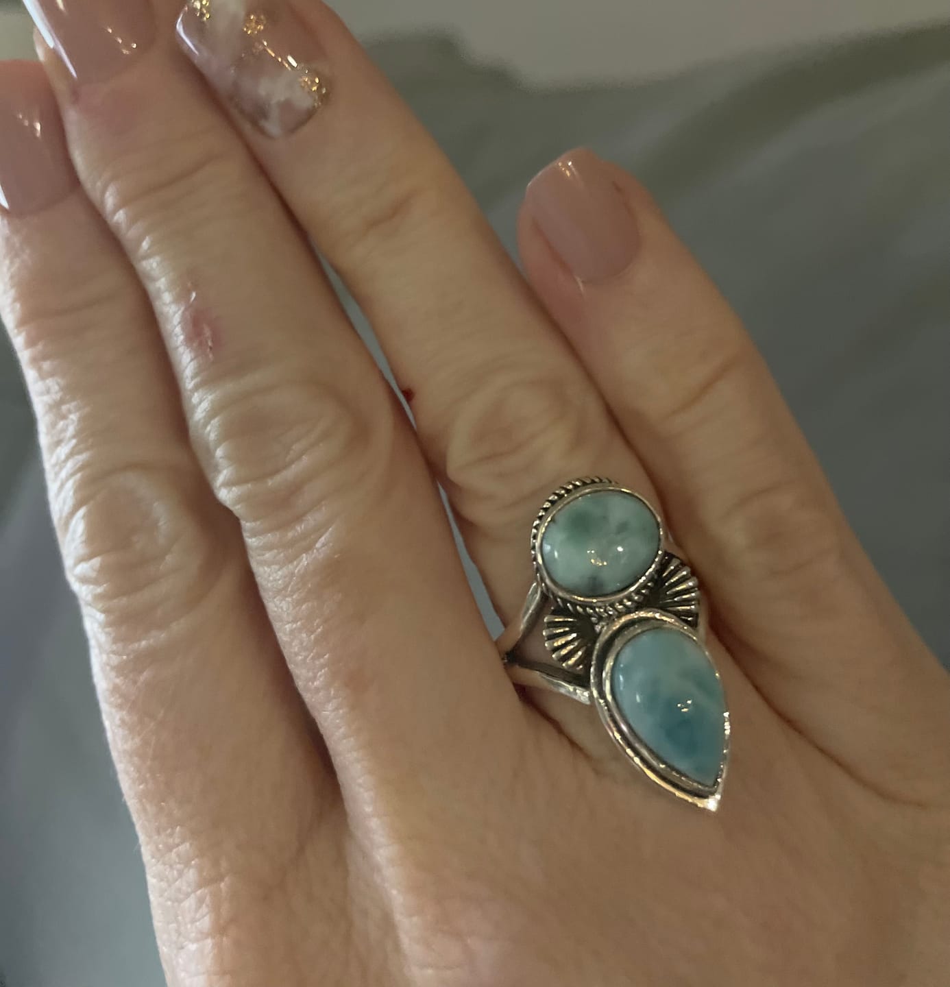 Customer photo review of Larimar Shell Ring Sterling Silver