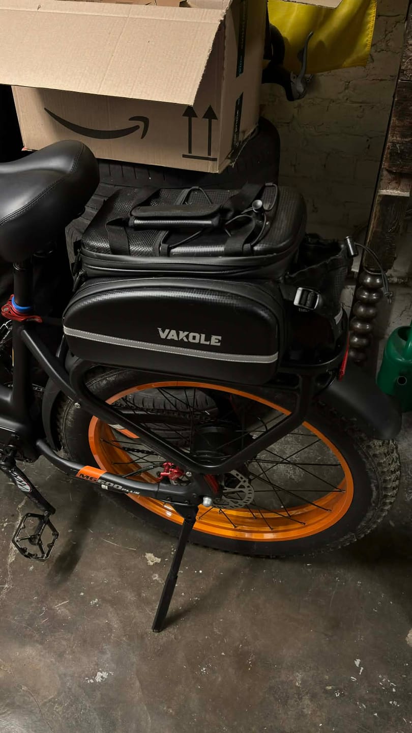 Customer photo review of Vakole Waterproof Bike Rack Bag With Large Capacity (17-35L)
