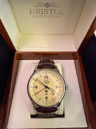 Customer photo review of P-51 Mustang Tribute - Polished Finish, Beige Dial, Brown Leather Band