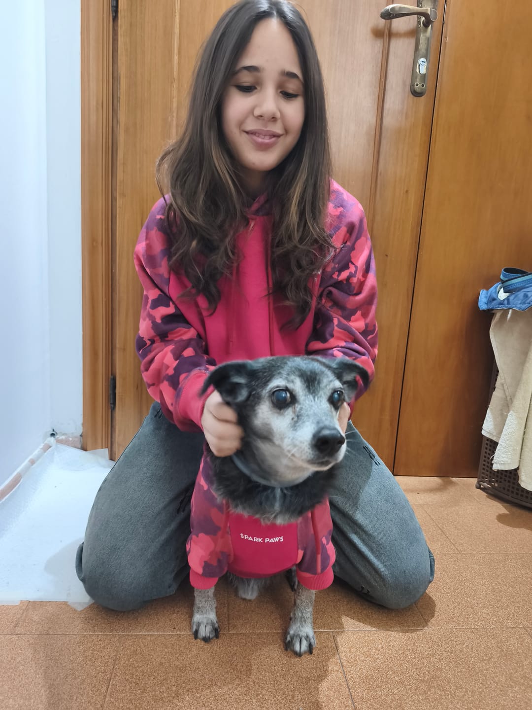 Customer photo review of Fuchsia Camo Dog Hoodie