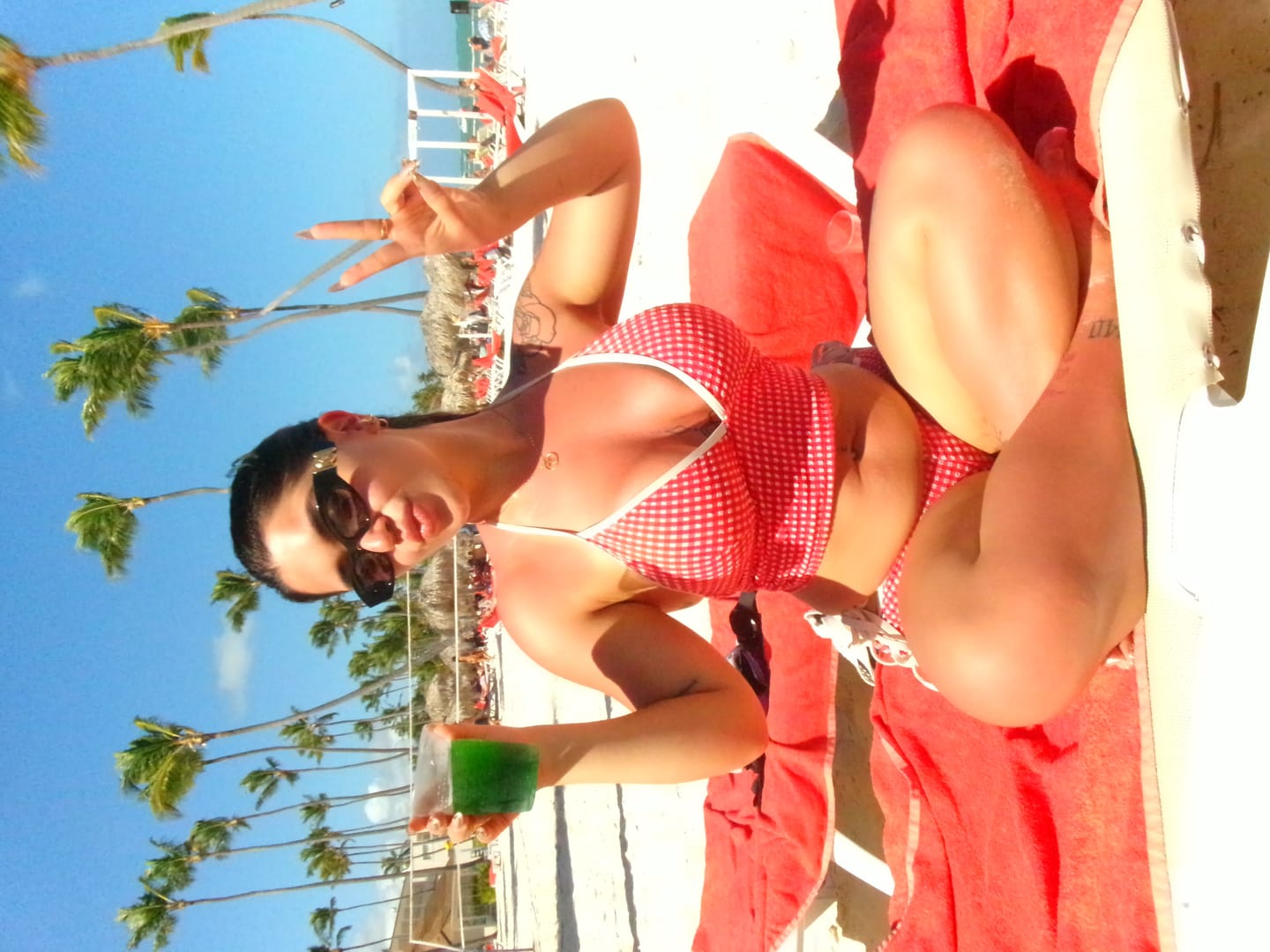 Customer photo review of Seamolly 1950s Pin-Up Retro Vintage Gingham Textured Halter Tank Top & Tie Side Boyshort Bottom Tankini Set