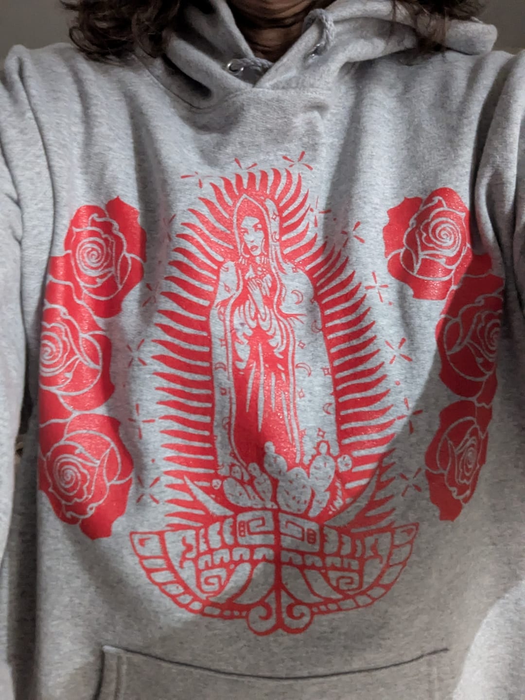 Customer photo review of Unisex Gray Guadalupana Hoodie