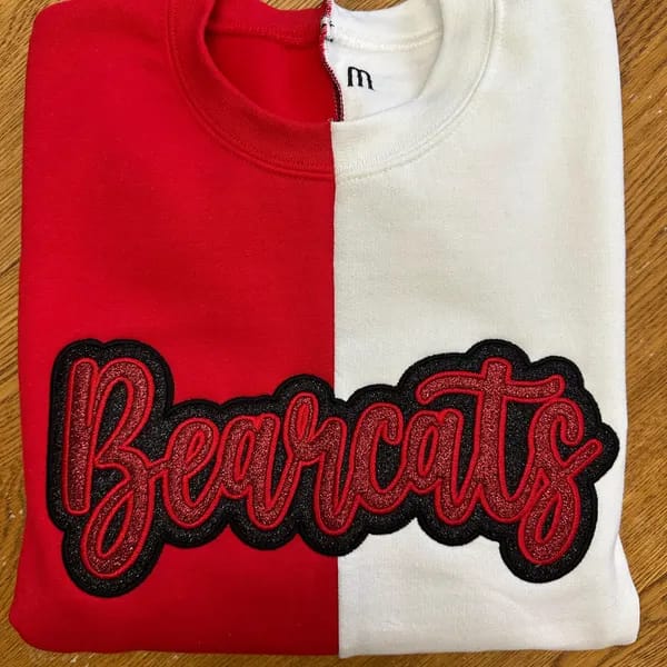 Customer photo review of Personalized Split Team Two Tone Crewneck Embroidered Applique Team Name Game Day Sweatshirt