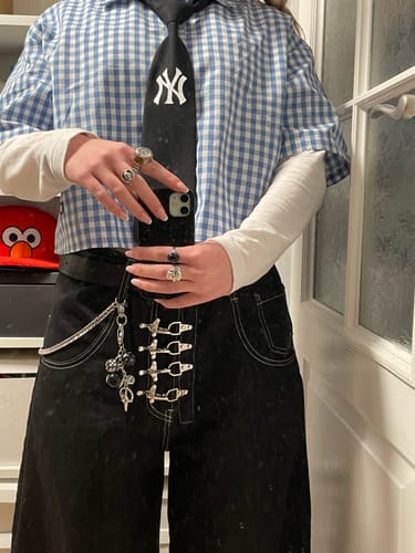 Customer photo review of Omirad Buckle Detail Wide-Leg Denim Pants