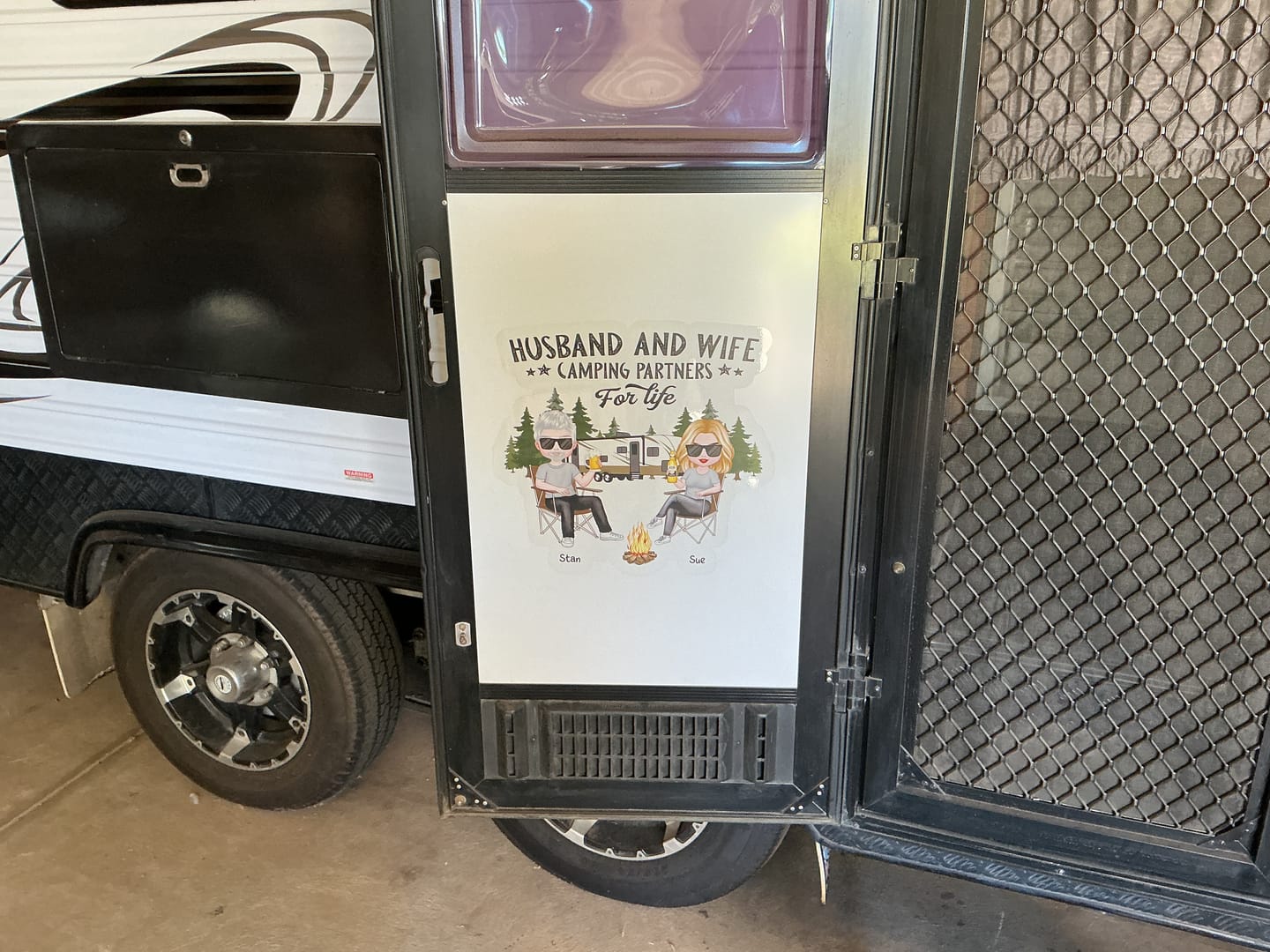 Customer photo review of Camping Partners For Life Doll Couple Sitting Personalized RV Decal