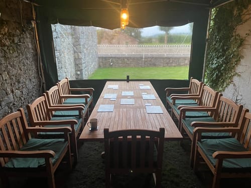 Customer photo review of Teak 2–3m Rectangle Extending Table 4cm Top (10 Warwick Chairs) Cushions Included – Premium Teak Outdoor Dining Set