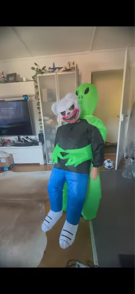 Customer photo review of Inflatable Alien Costume – Funny "Pick Me Up" Illusion Suit