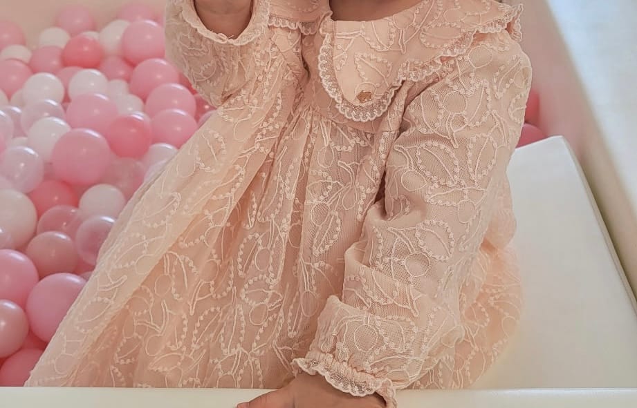 Customer photo review of Dave&Bella Toddler Girls Adorable Light Pink Doll Collar Mesh Princess Dress