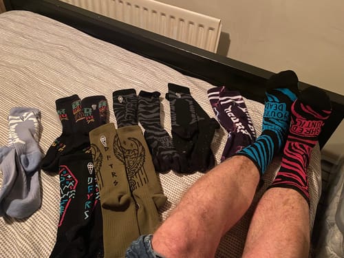 Customer photo review of Odd | Compression Shred Socks