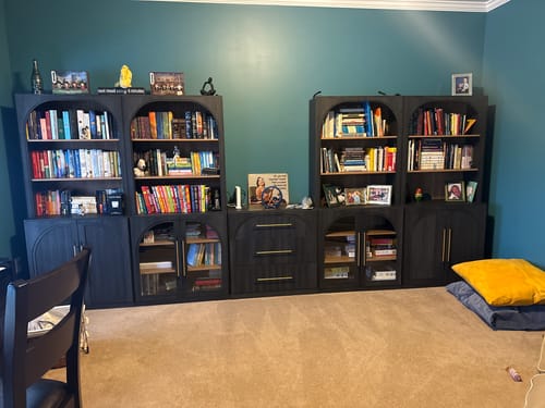 Customer photo review of Jagger Set of 2 72" Modern Wood 6-Tier Shelves Storage Cabinets with Glass Doors