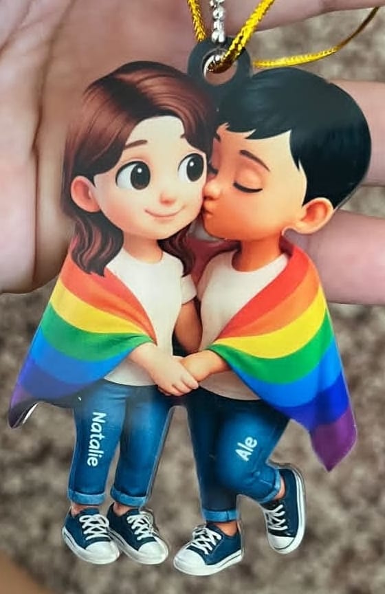 Customer photo review of Pride Month LGBT Couple Love Is Love Personalized Acrylic Christmas Ornament