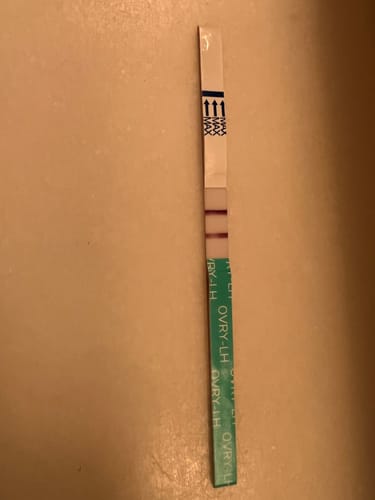 Reviewer's Ovry Ovulation Test Strip showing a clear positive result with two dark lines.