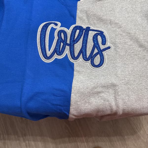 Customer photo review of Personalized Split Team Two Tone Crewneck Embroidered Applique Team Name Game Day Sweatshirt