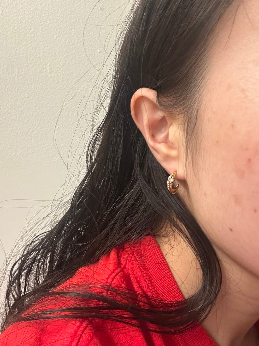 Customer photo review of Layered Crystal Gold Hoop Earrings