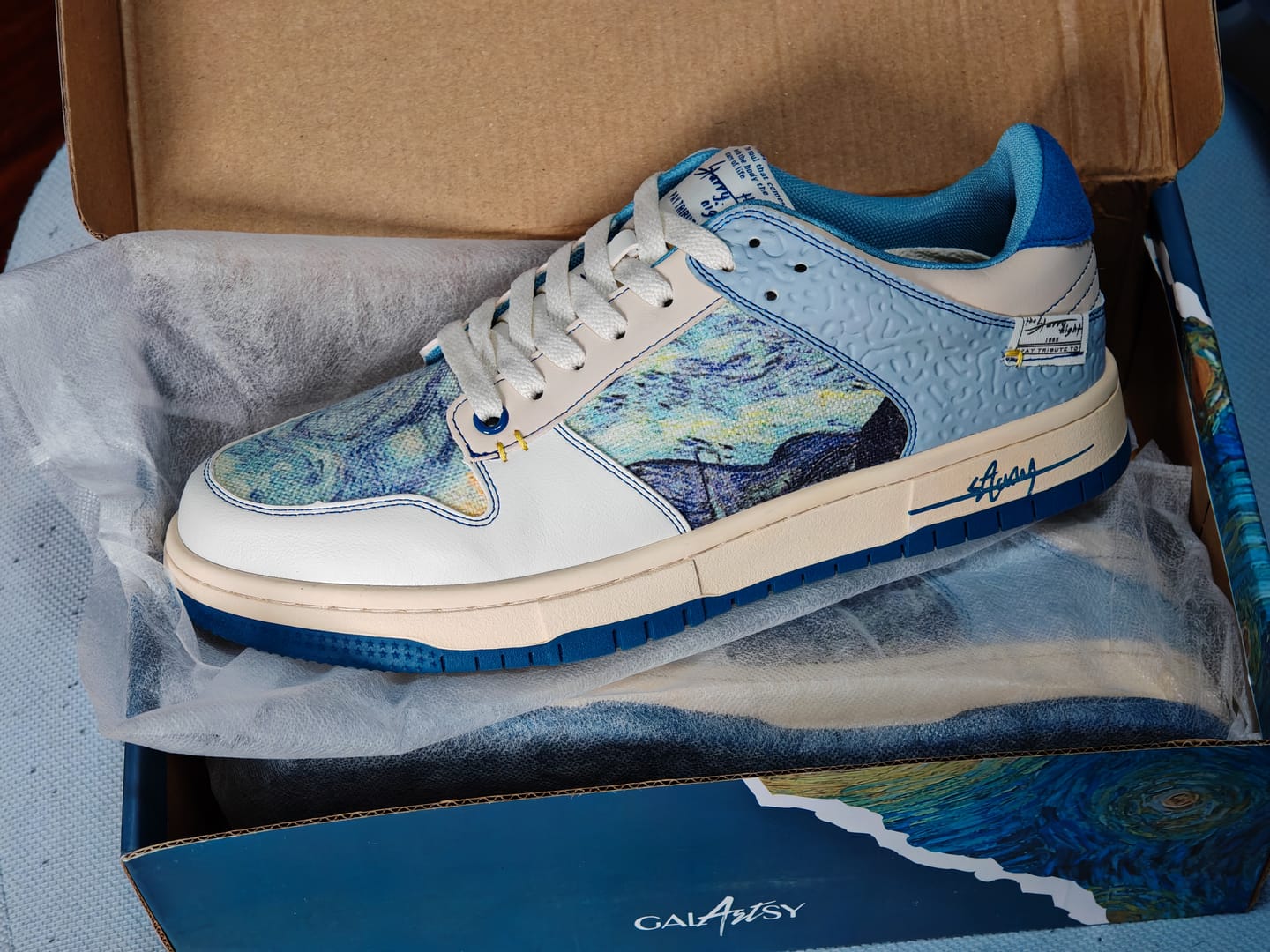 Customer photo review of Van Gogh Starry Night inspired sneakers