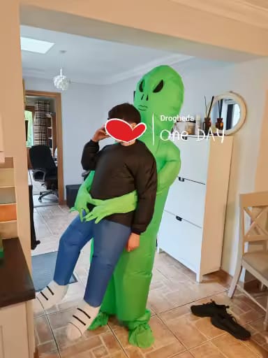 Customer photo review of Inflatable Alien Costume – Funny "Pick Me Up" Illusion Suit