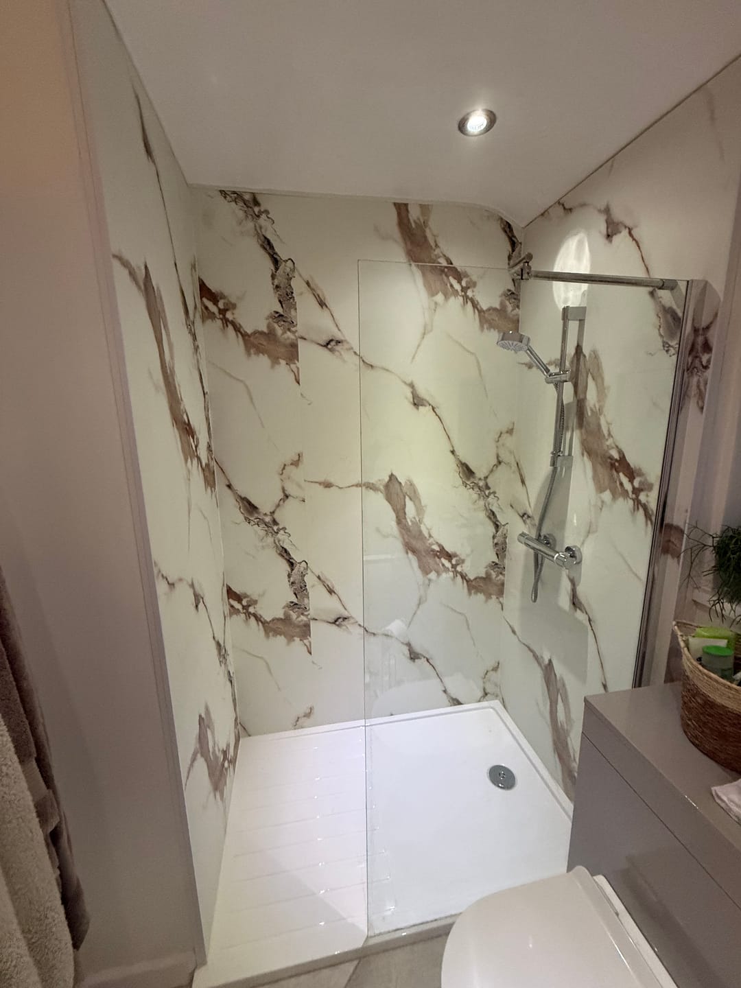 Customer photo review of 10mm Calacatta Marble Ultra Matt Shower Panel 1M x 2.4M