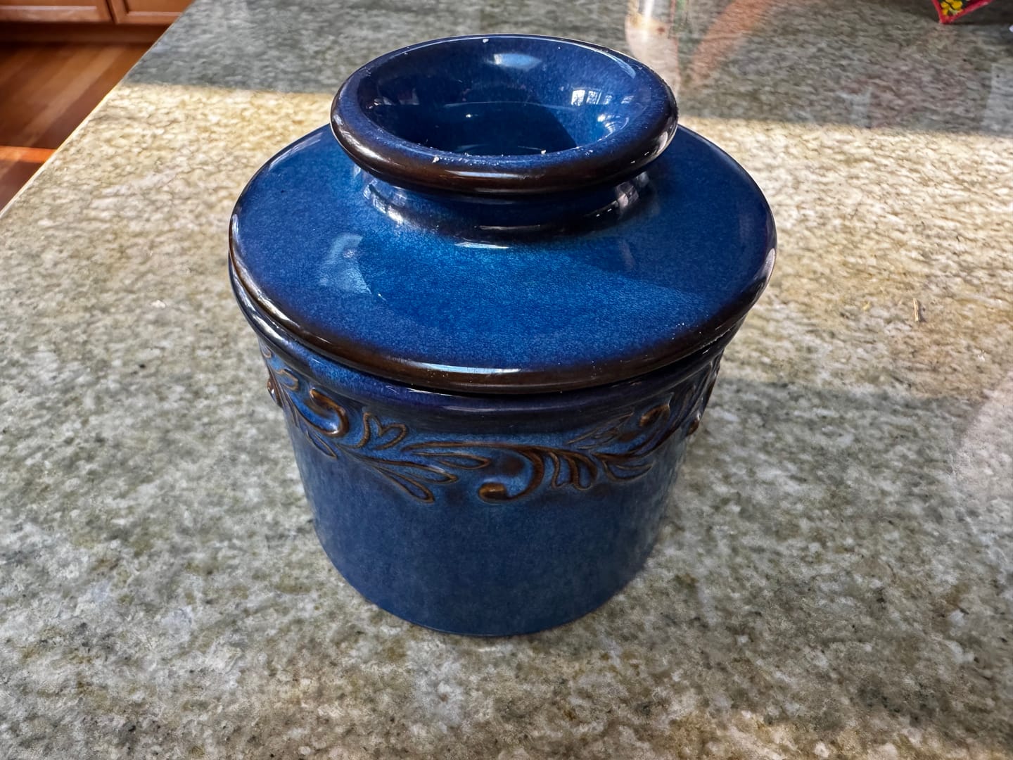 Customer photo review of Denim Blue Antique Butter Bell Crock - Reactive Glaze