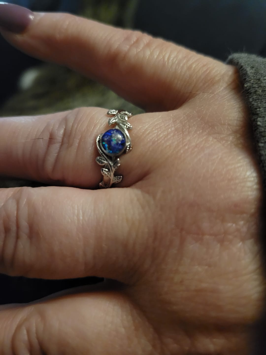 Customer photo review of Leaf Opal Cremation Ring