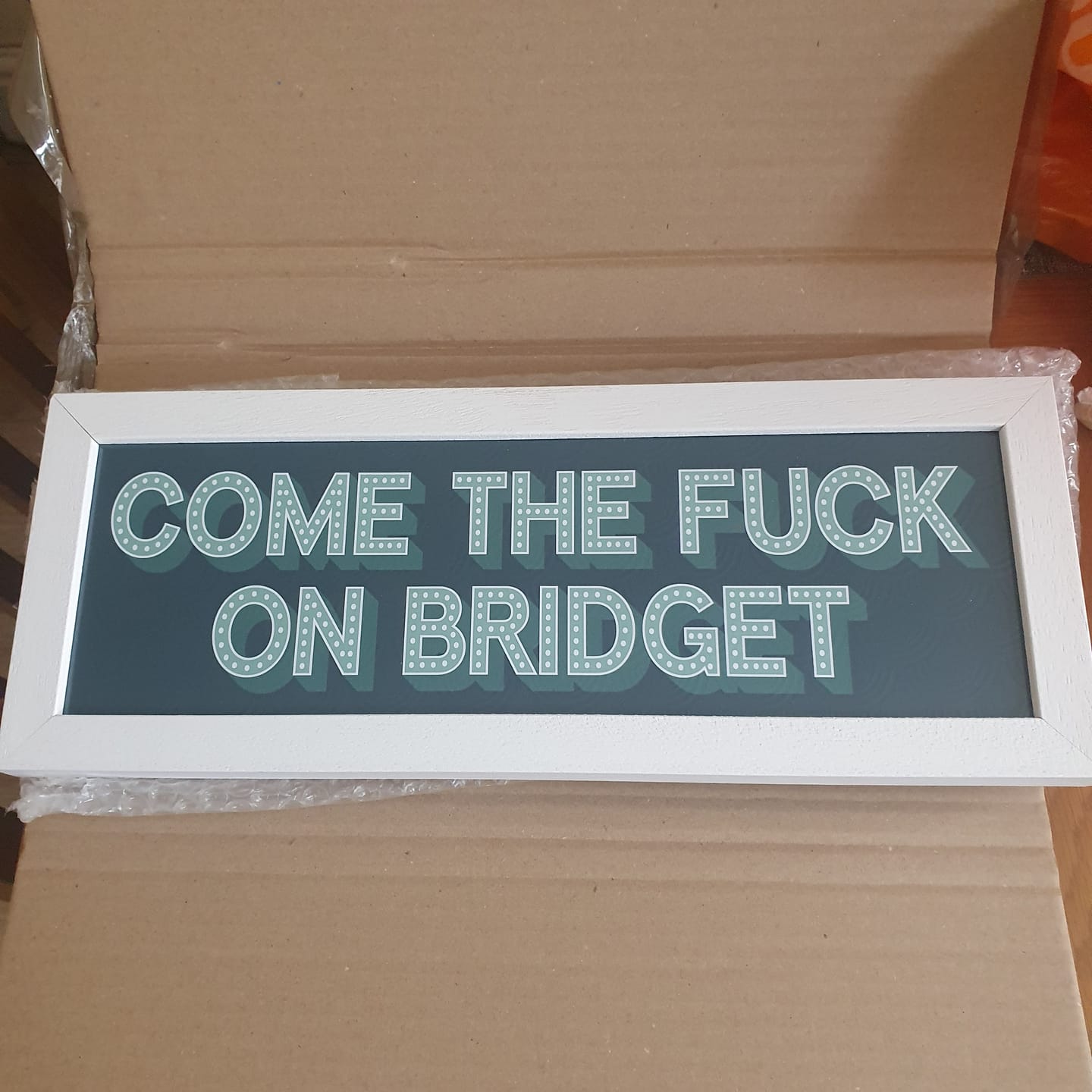 Customer photo review of Come The Fuck On Bridget Framed Print