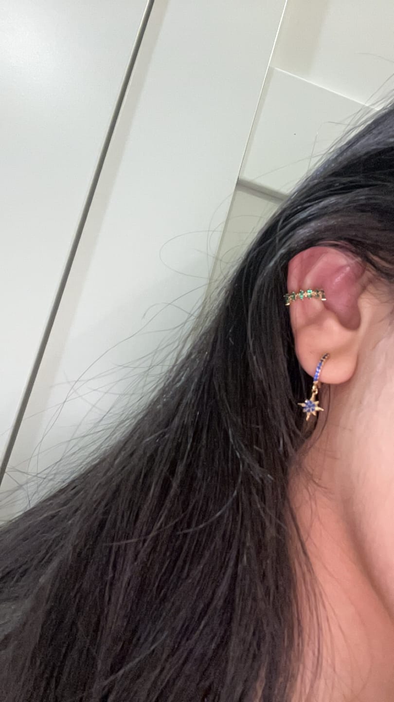 Customer photo review of Cosima Blue Gold Star Huggie Earrings