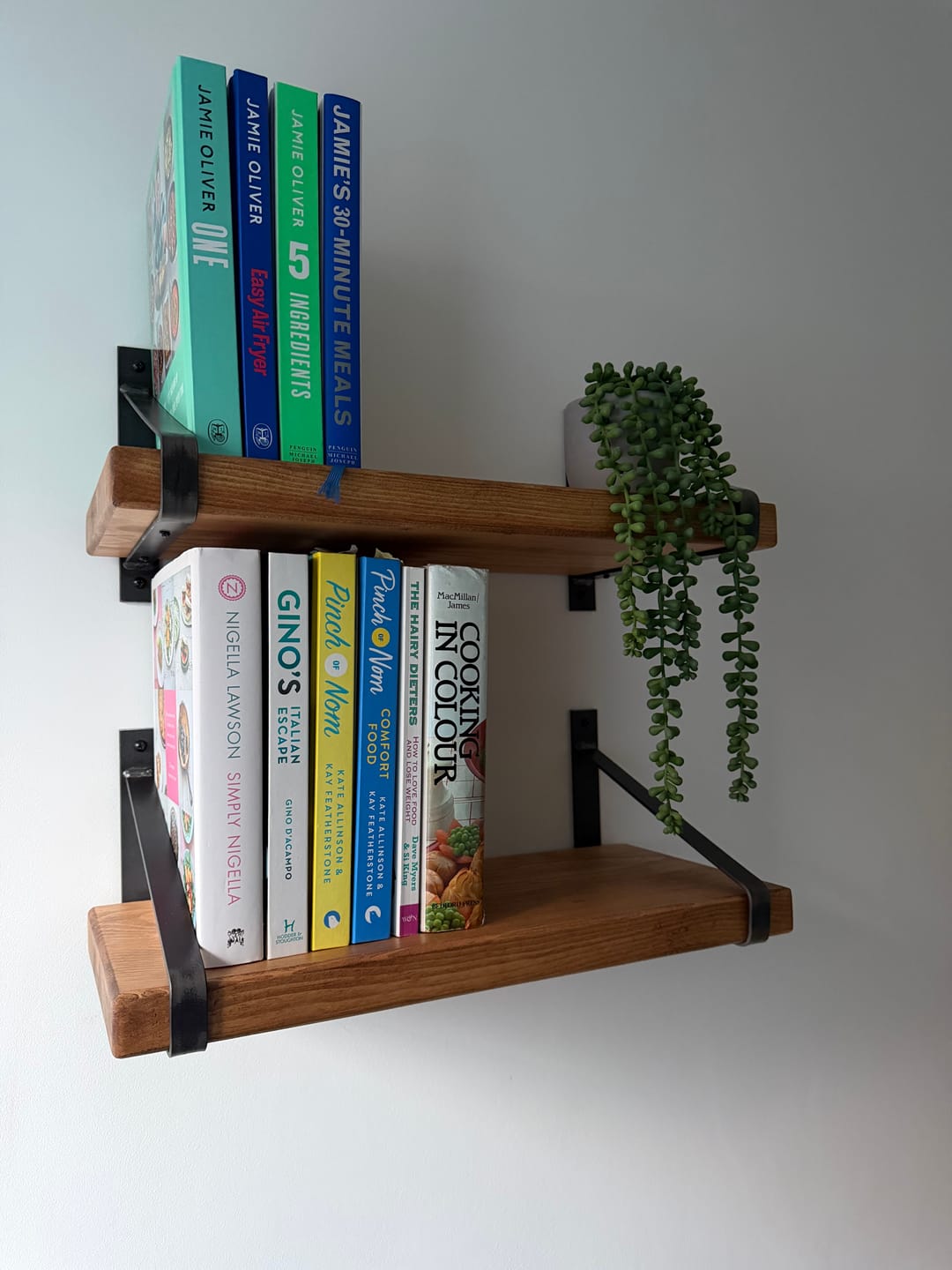 Customer photo review of Rustic Wooden Wall Shelves with Triangle Metal Wall Brackets