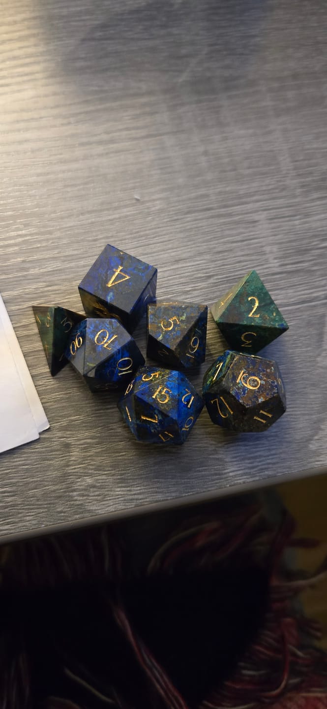 Customer photo review of URWizards D&D Azurite Engraved Dice Set(Limited edition)