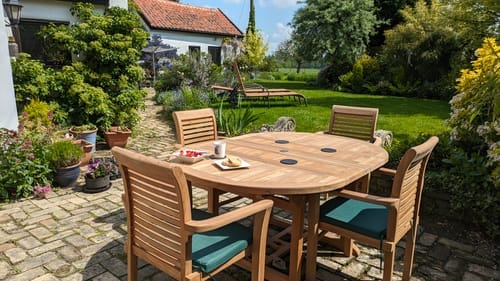 Customer photo review of 120cm to 170cm Round to Oval Extending Teak Table – Premium Extending Outdoor Table