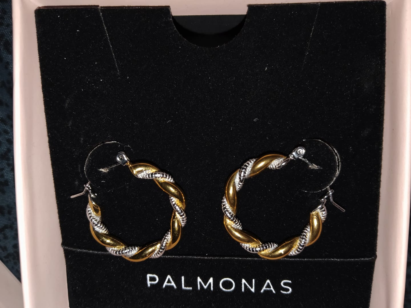 Customer photo review of Golden Silver Twisted Hoop Earrings