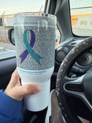 Customer photo review of Suicide Prevention - Round 181 - Elevated Stainless Steel Travel Mug