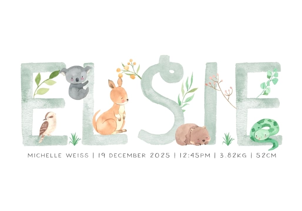 Customer photo review of Australian Animals Name Print