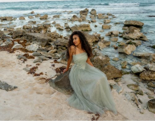 Customer photo review of Sequins Strapless Green Tulle A Line Prom Dress