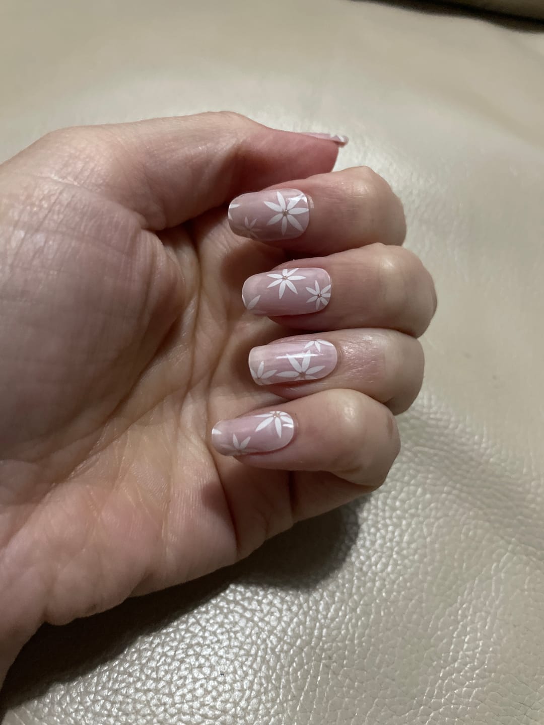 Customer photo review of Pretty Pink Daisies DIY Semicured Gel Nail Sticker Kit