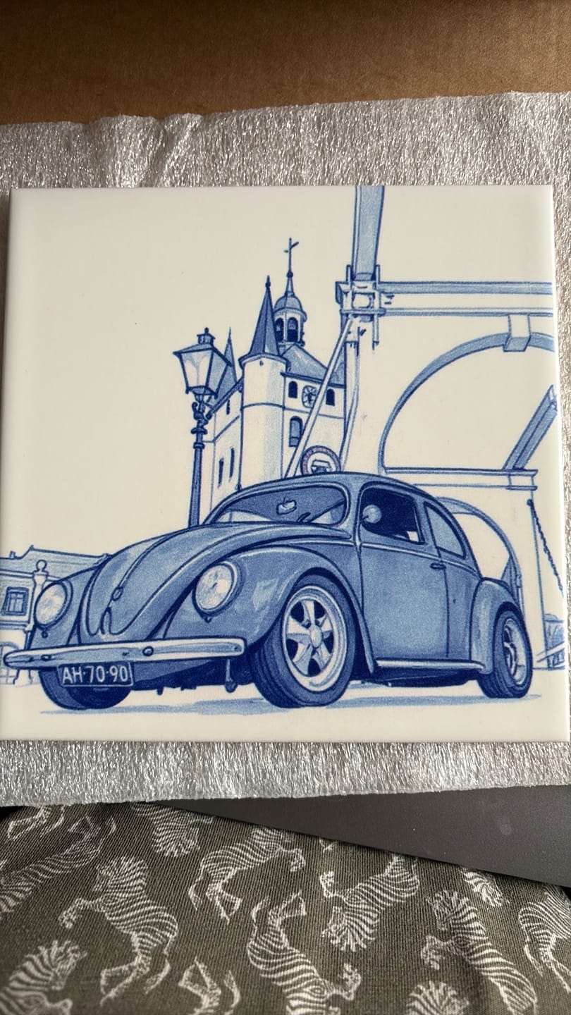 Customer photo review of Delfts Blauw tegeltje bedrukken met eigen motor