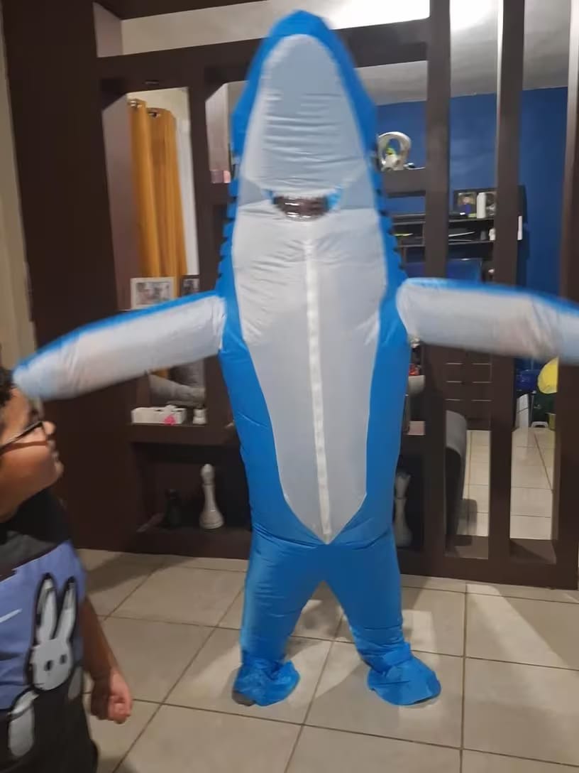 Customer photo review of Inflatable Shark Costume – Standing Shark Suit (Adults)