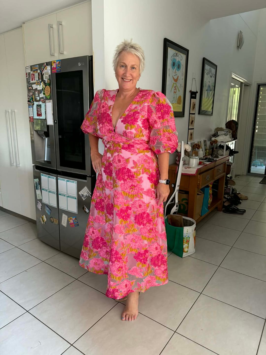 Customer photo review of Opulence Midi Dress In Pink Floral Organza Burnout