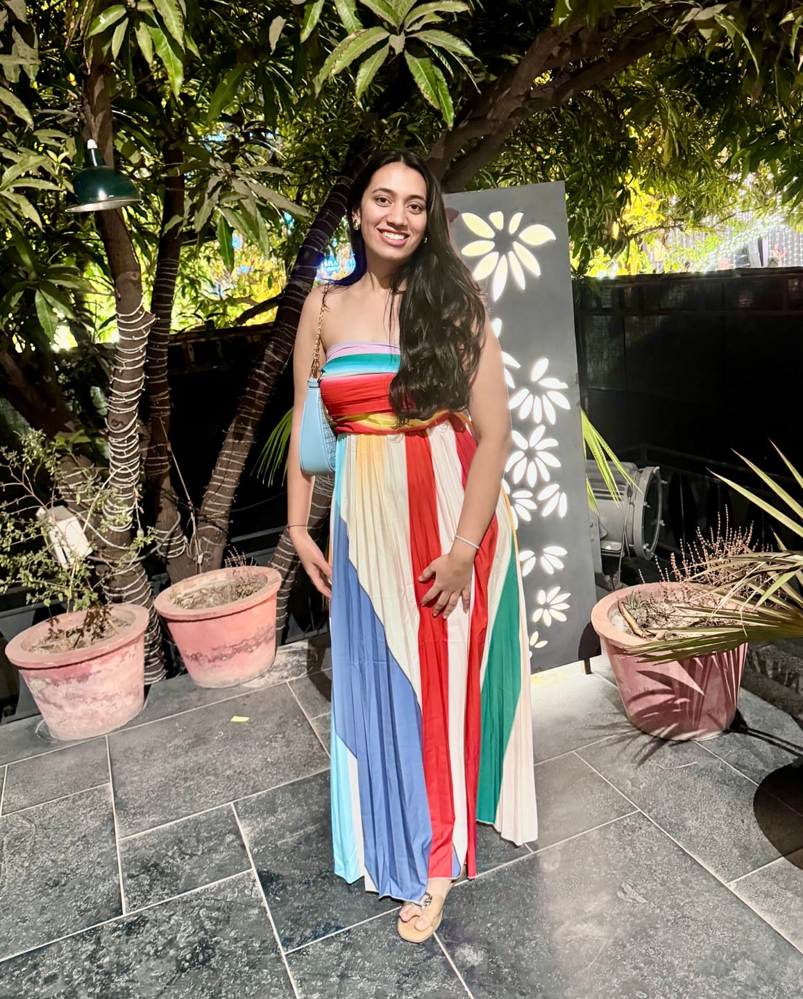 Customer photo review of Mulberry Offshoulder Pleated Maxi Dress In Multicolor