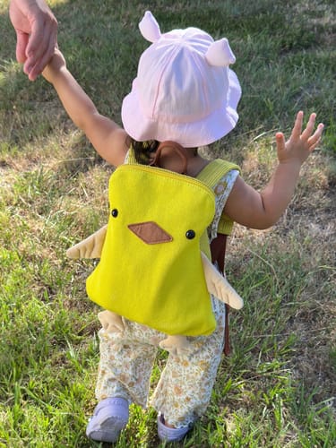 Customer photo review of Fluffy The Duckling Toddler Backpack