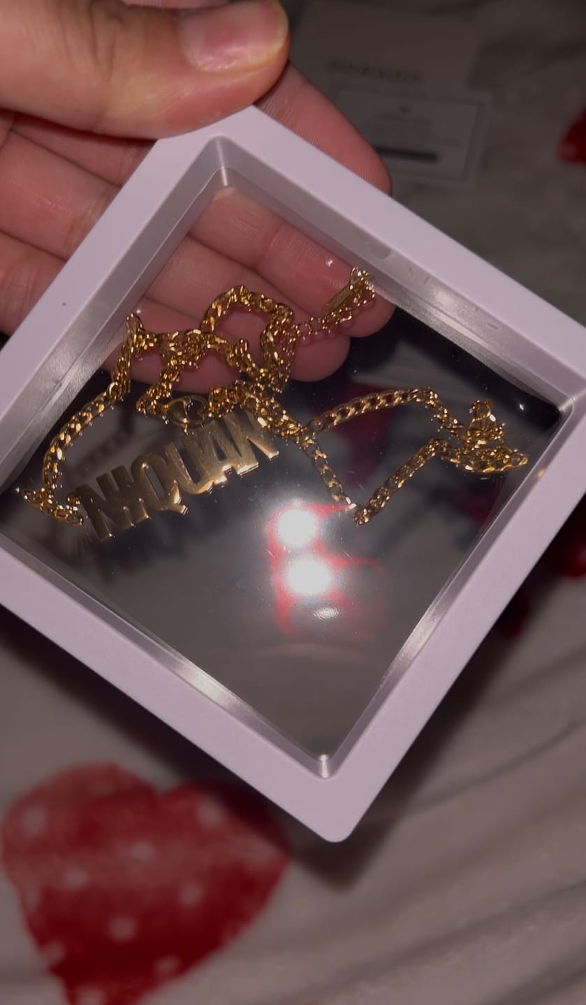 Customer photo review of Kids Block Name Necklace w/ Cuban Chain