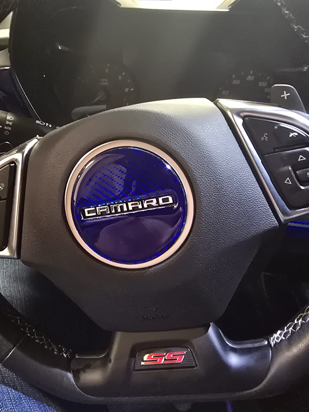 Customer photo review of Camaro 2016-2024 Carbon Fiber Steering Wheel Airbag Center Overlay