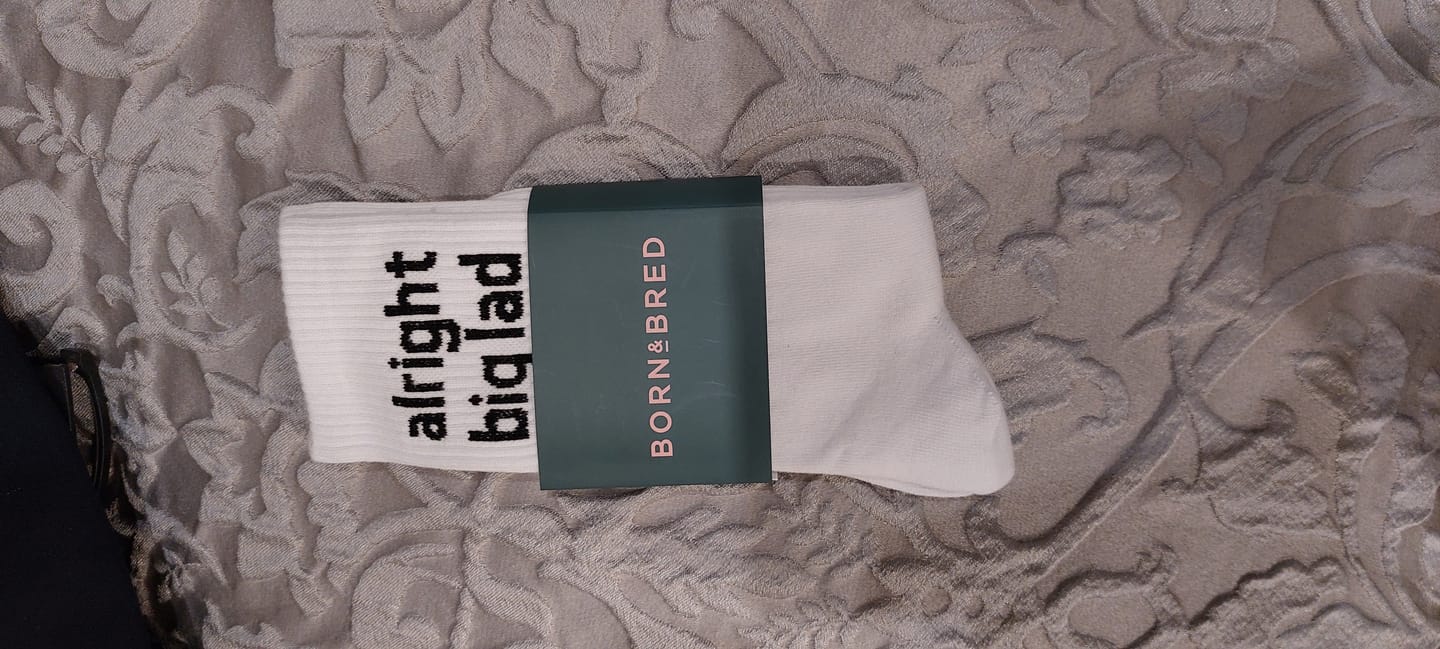 Customer photo review of Alright Big Lad Socks | Born & Bred