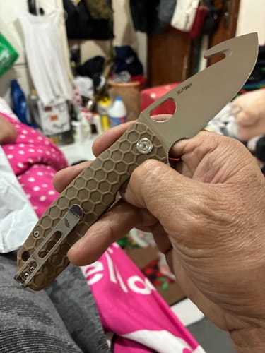 Customer photo review of Honeybadger Hook Large Camping Knife Tan - Ergonomic & Durable Knife for Heavy-Duty Use
