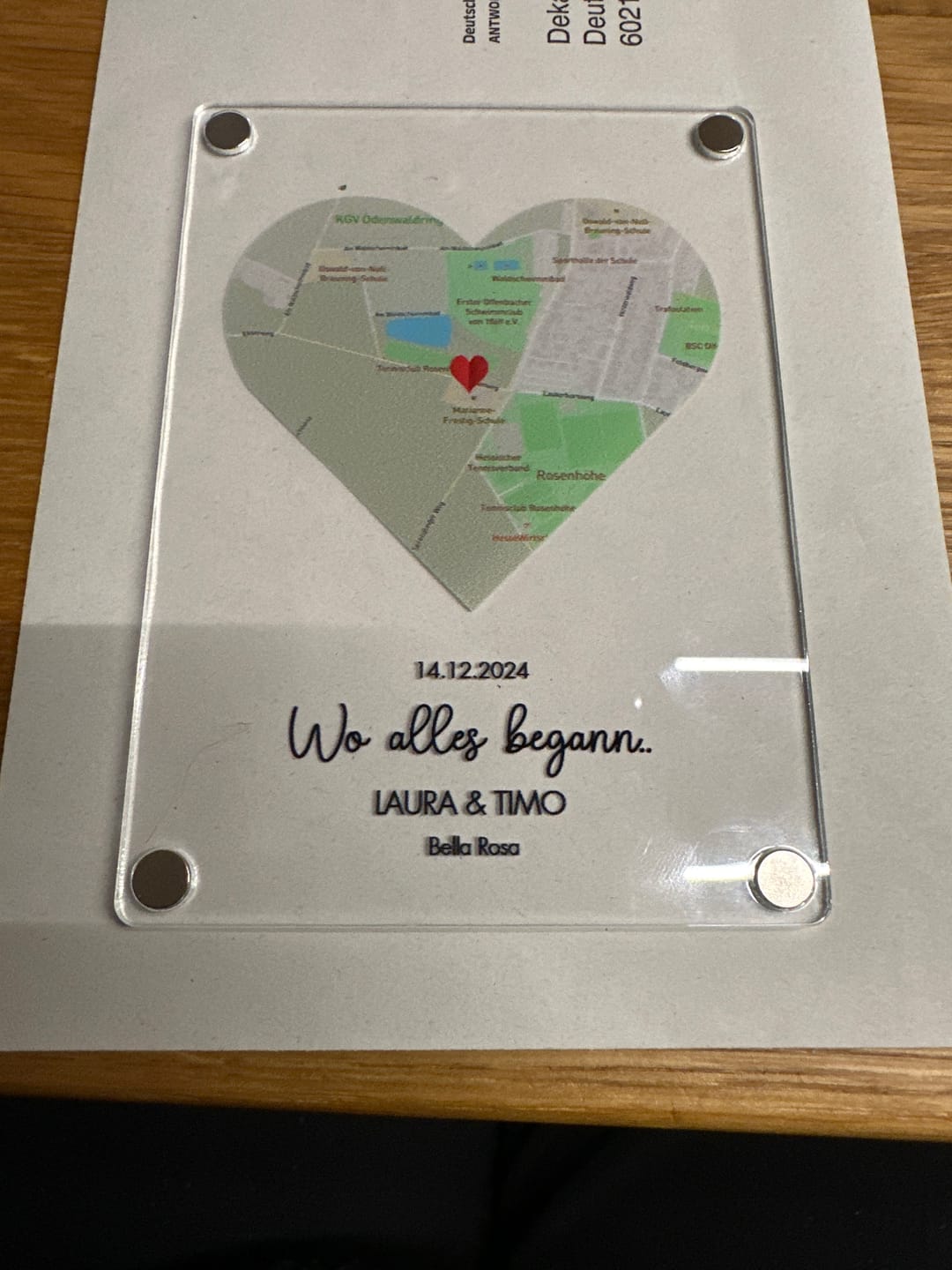 Customer photo review of Wo wir uns fanden - Personalisierter Acryl Magnet mit Karte und Ort