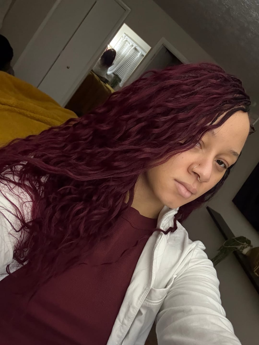 Customer photo review of #T1B/Burgundy Deep Wave Human Crochet Hair