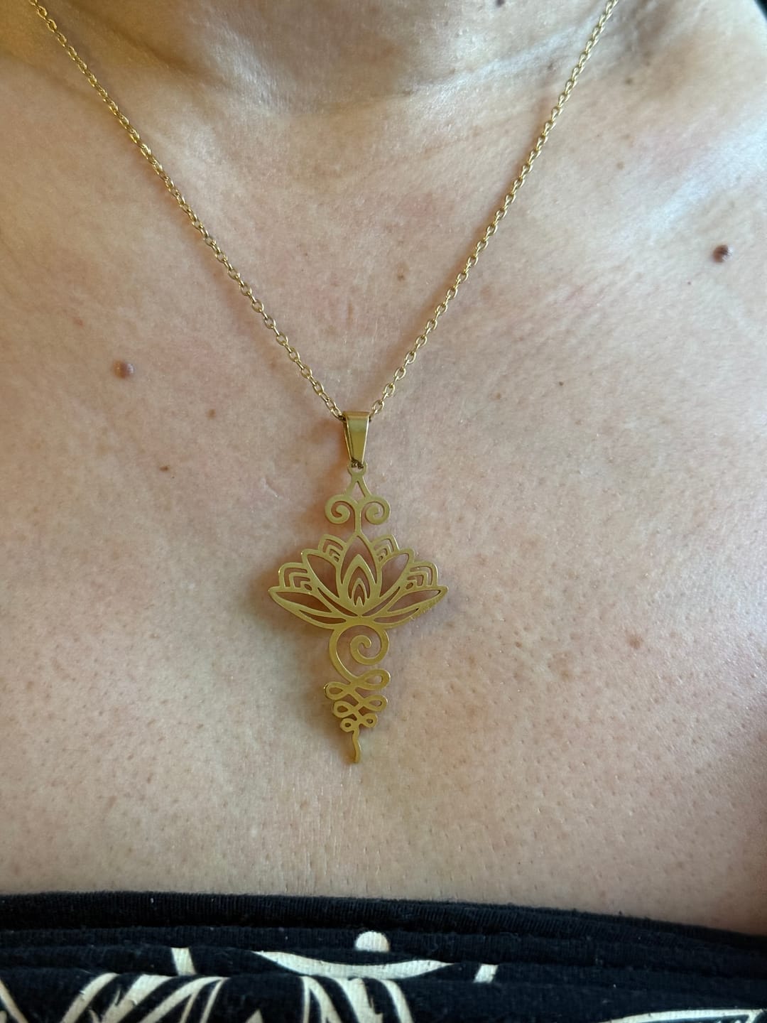 Customer photo review of Buddha Stones Lotus Luck Wealth Necklace Pendant