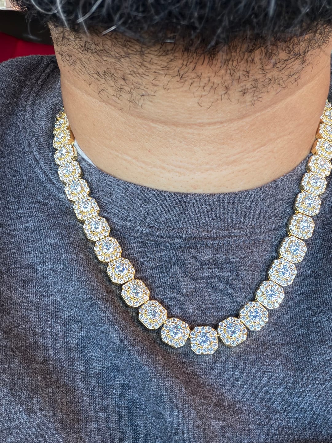 Customer photo review of 10mm Clustered Tennis Chain - Gold