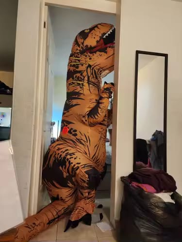 Customer photo review of Aufblasbares T-Rex Kostüm – Dinosaurier Anzug (Erw. & Kinder)