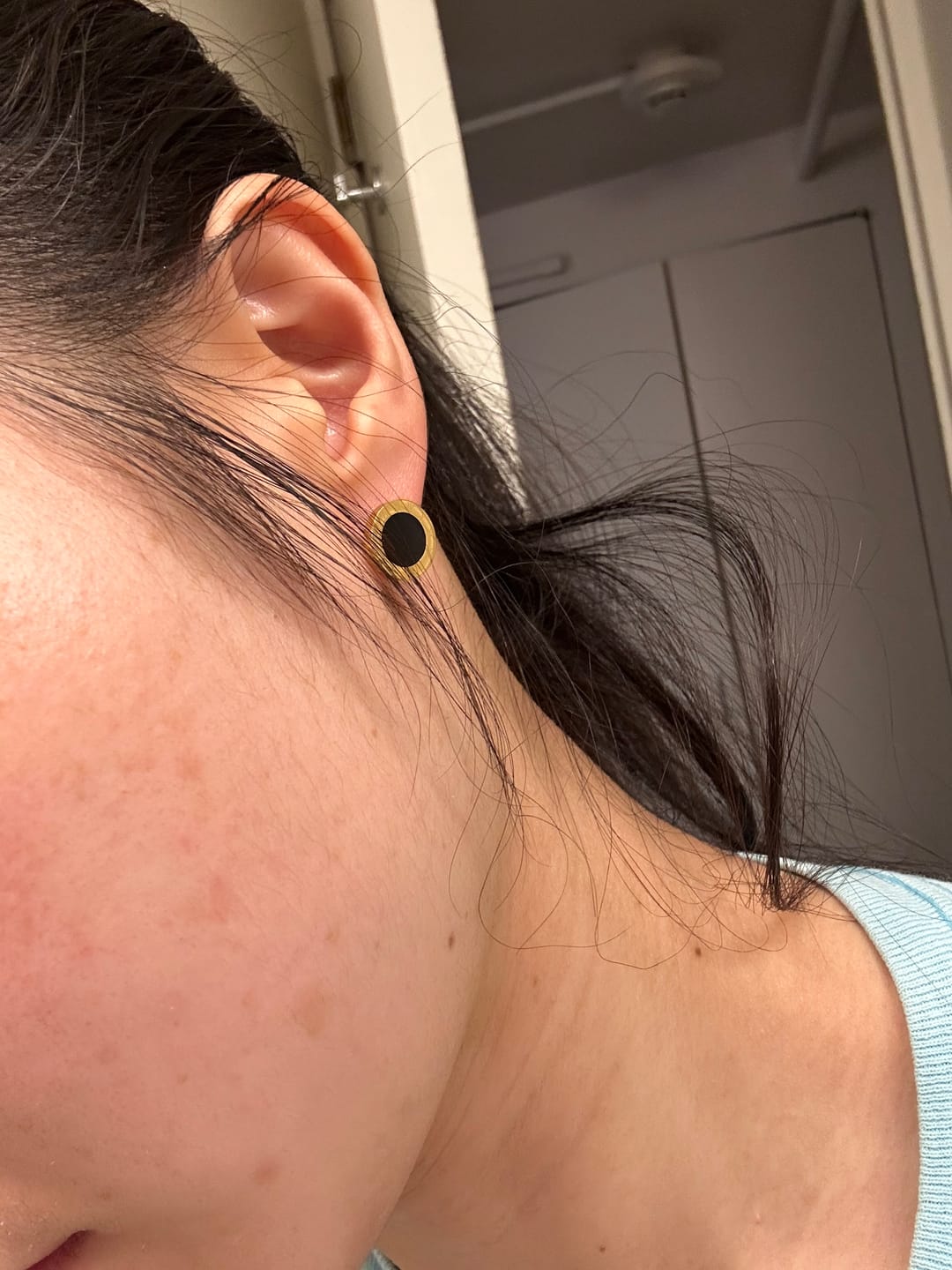 Customer photo review of Azalea Black Button Stud Earrings