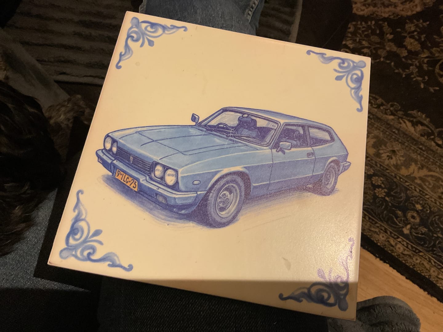 Customer photo review of Delfts Blauw tegeltje bedrukken met eigen auto