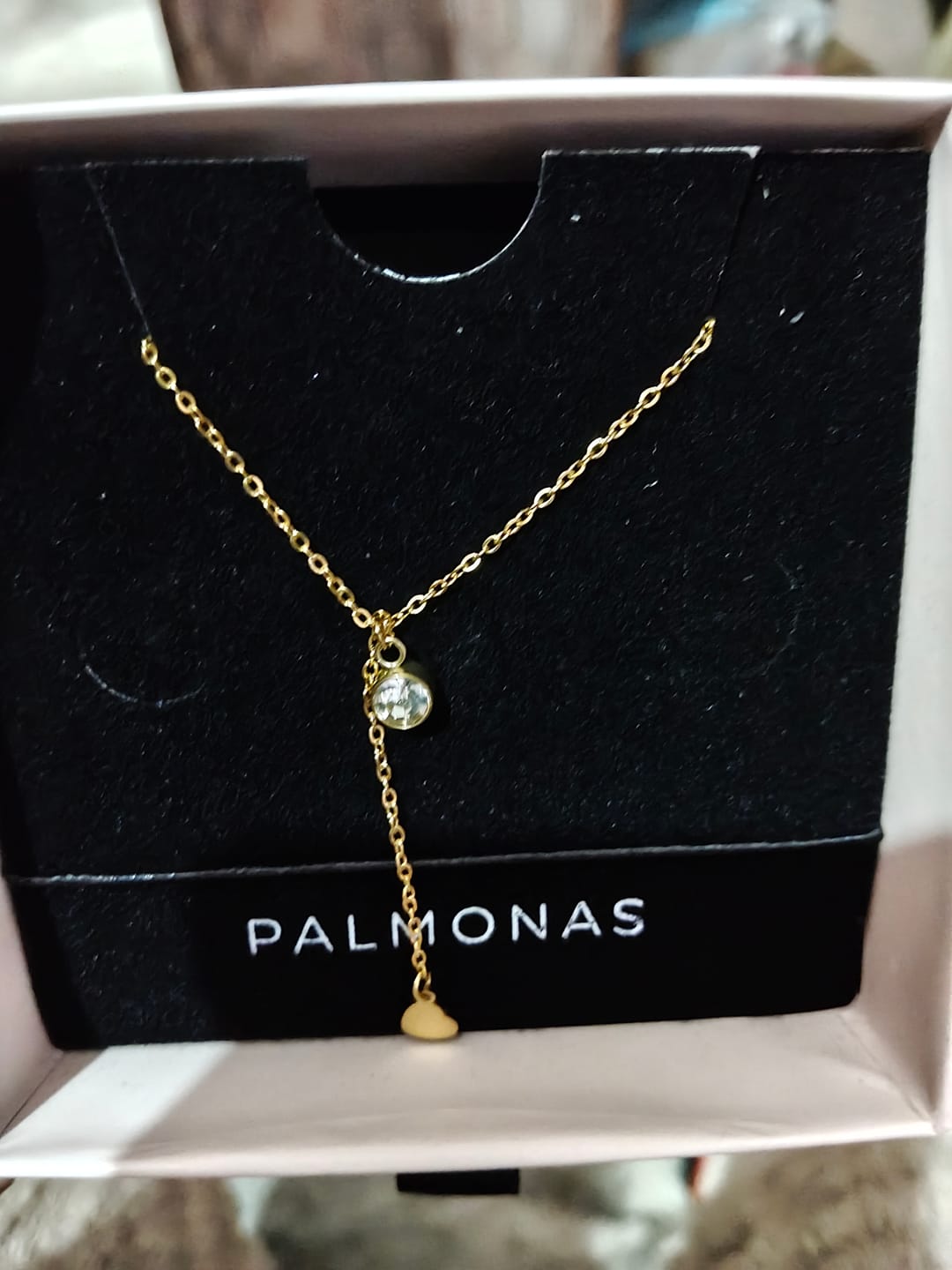 Customer photo review of Modern Crystal Y Heart Drop Charm Necklace